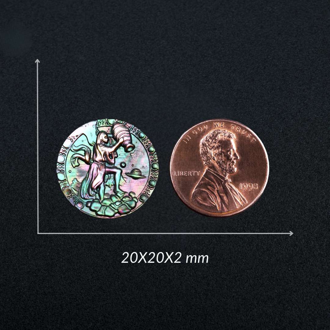 Zodiac Carving in Tahitian Rainbow Mother Of Pearls