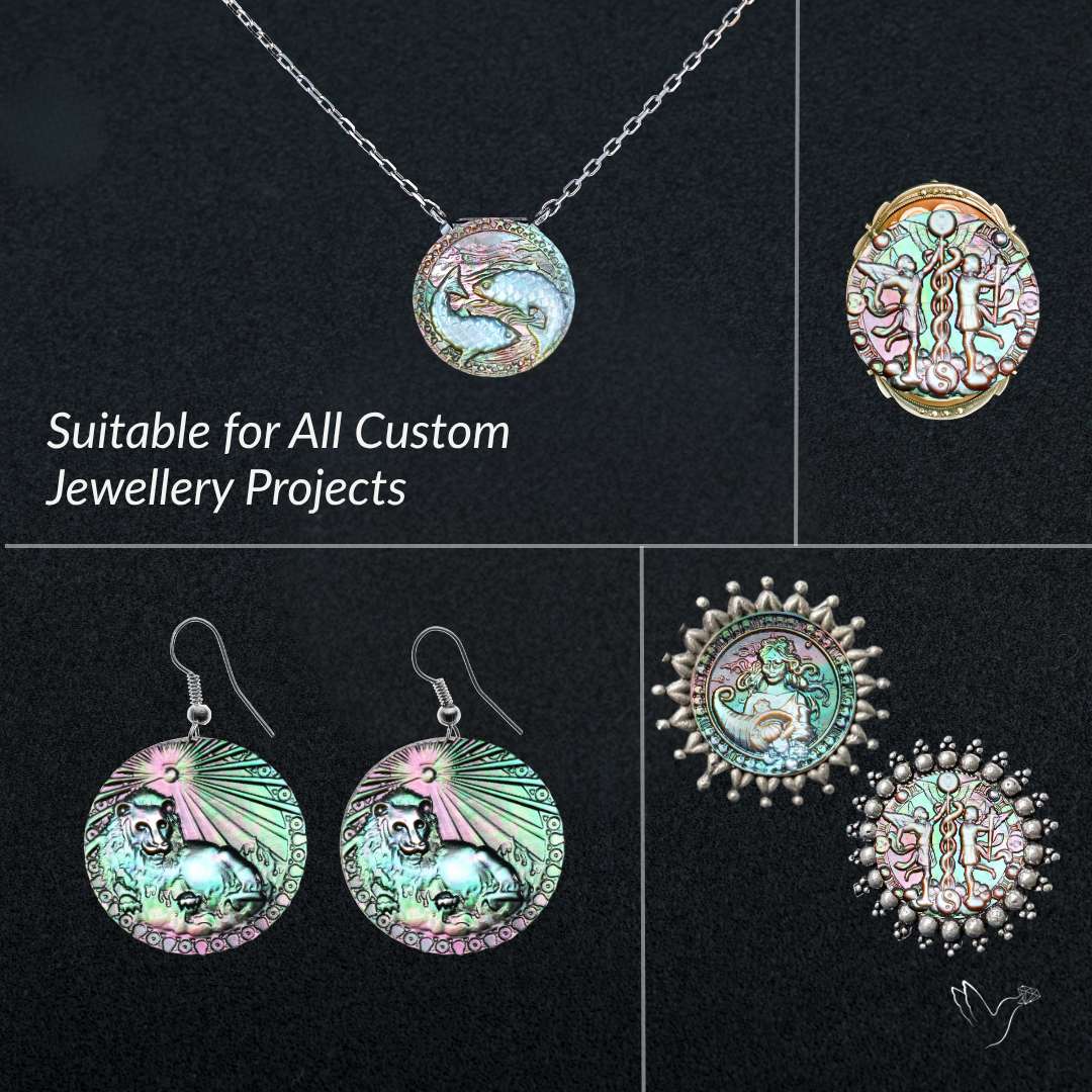 Zodiac Carving in Tahitian Rainbow Mother Of Pearls