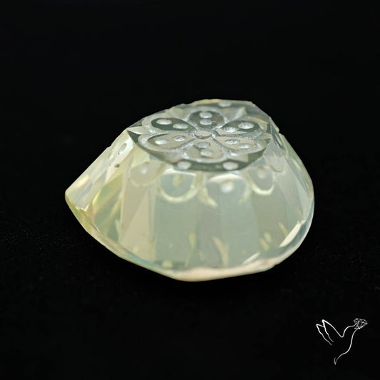 Faceted Prasiolite Reverse Intaglio Carving Handcarved Fantasy Cut