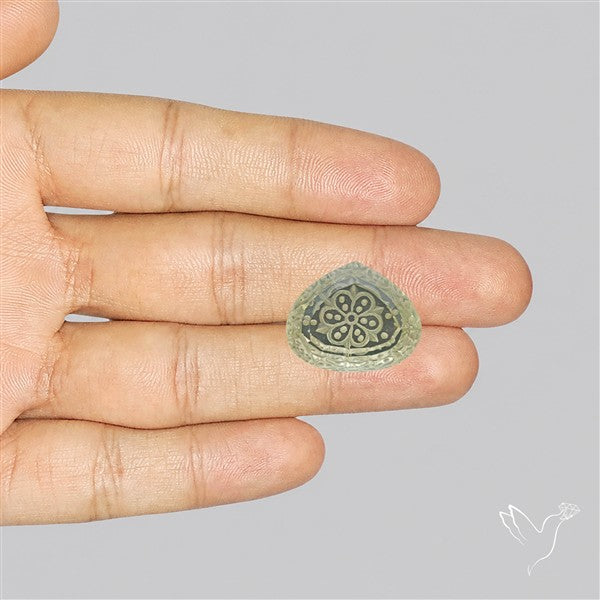 Faceted Prasiolite Reverse Intaglio Carving Handcarved Fantasy Cut
