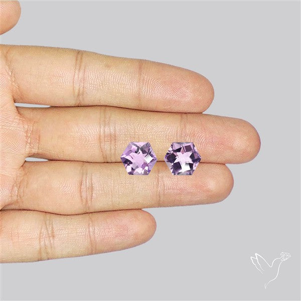 Checkerboard Faceted Amethyst Pair Fine Gemstone Hexagon