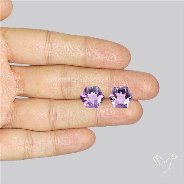Checkerboard Faceted Amethyst Pair Fine Gemstone Hexagon