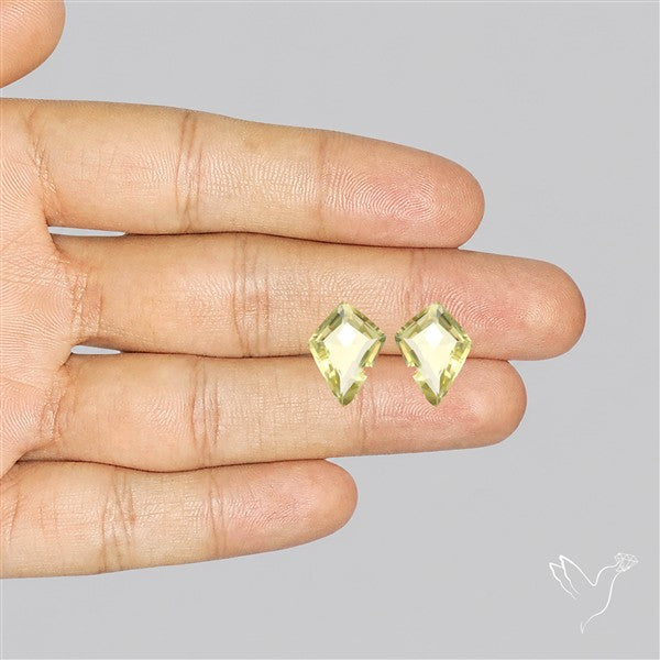 Faceted Green Gold Lemon Quartz Pair