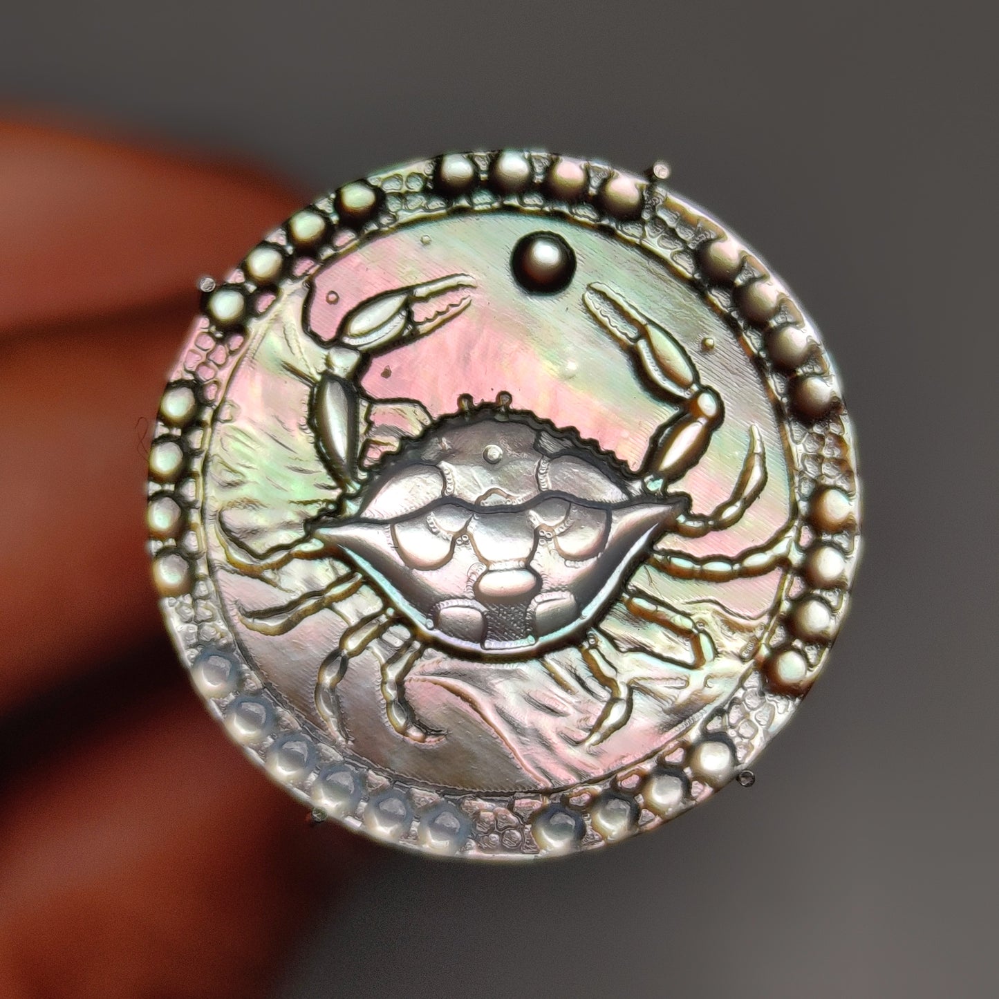 Zodiac Carving in Tahitian Rainbow Mother Of Pearls