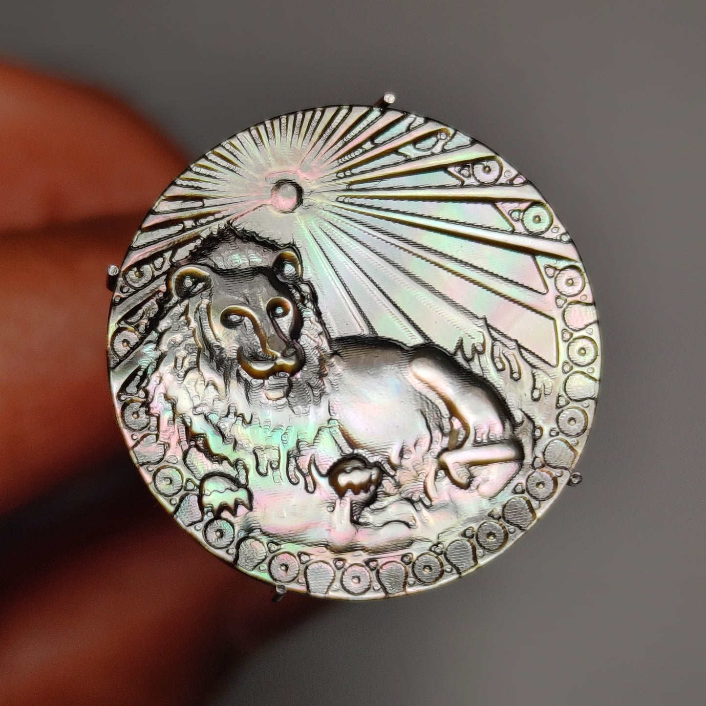 Zodiac Carving in Tahitian Rainbow Mother Of Pearls