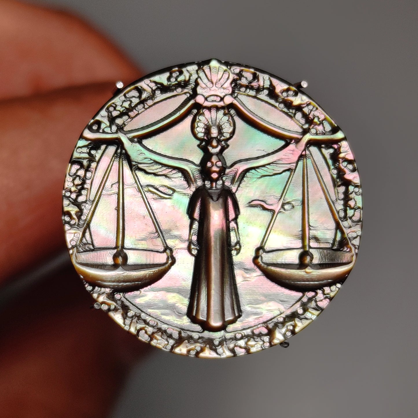 Zodiac Carving in Tahitian Rainbow Mother Of Pearls