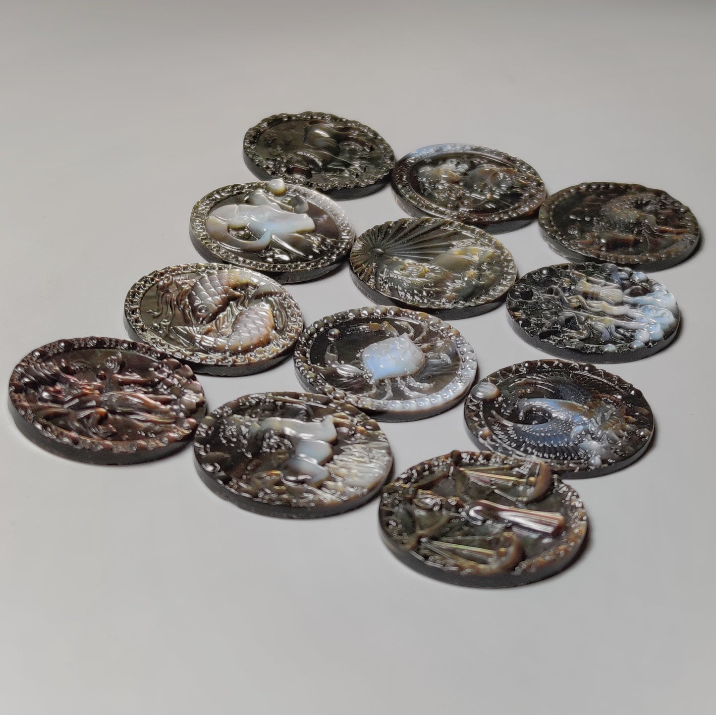 Zodiac Carving in Tahitian Rainbow Mother Of Pearls