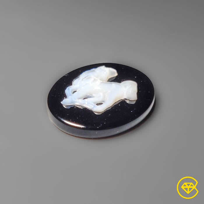 Mother Of Pearl Horse Carving Inlay Black Onyx