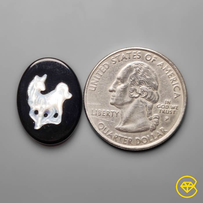 Mother Of Pearl Horse Carving Inlay Black Onyx