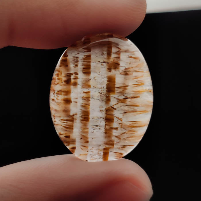 Cacoxenite in Quartz Cabochon