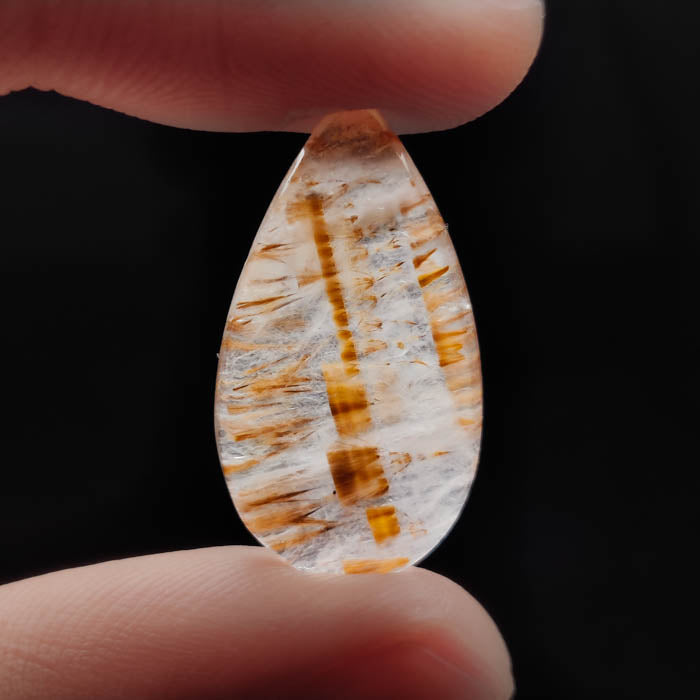 Cacoxenite in Quartz Cabochon