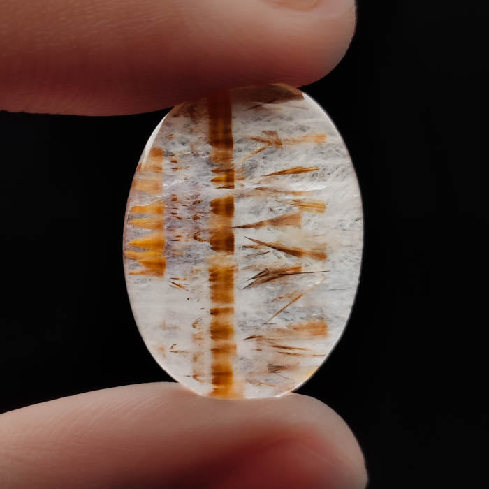 Cacoxenite in Quartz Cabochon