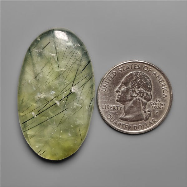 Black Tournalinated Prehnite Cabochon