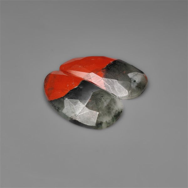 Rose Cut Conglomerate Bloodstone Pair