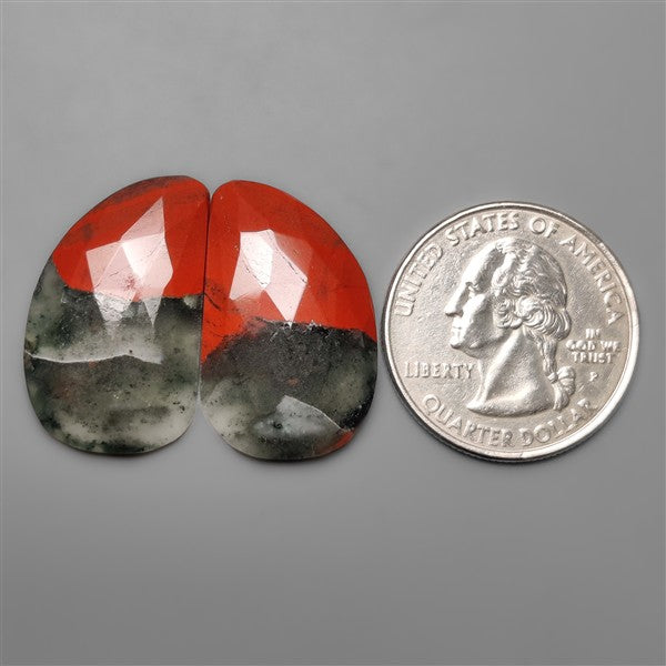Rose Cut Conglomerate Bloodstone Pair