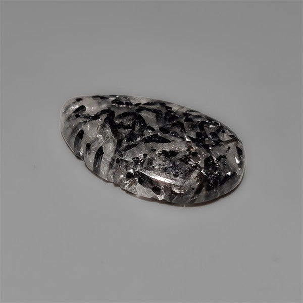 Black Tourmalinated Quartz Cabochon Full of Tourmalines