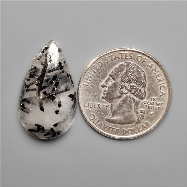 Black Tourmalinated Quartz Cabochon Full of Tourmalines