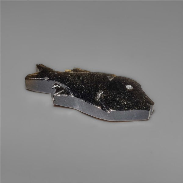 Silversheen Obsidian Goldfish Carving