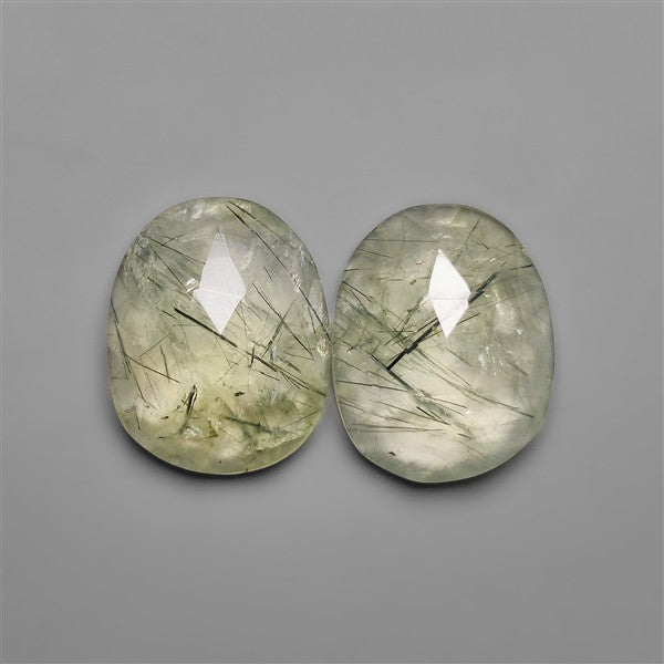 Rose Cut Green Rutilated Quartz Pair