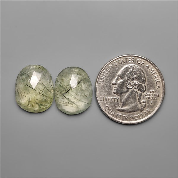 Rose Cut Green Rutilated Quartz Pair