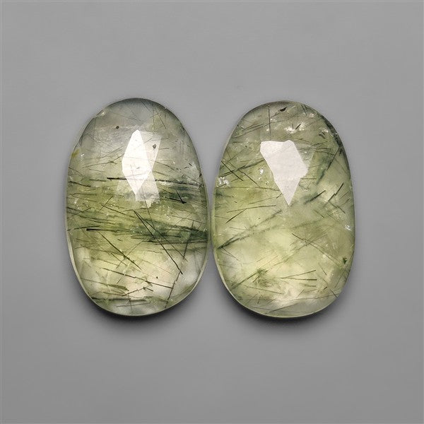 Rose Cut Green Rutilated Quartz Pair