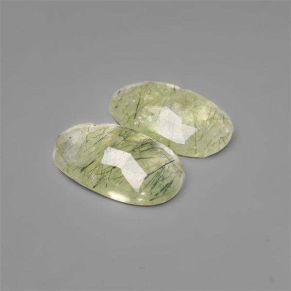 Rose Cut Green Rutilated Quartz Pair