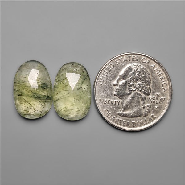 Rose Cut Green Rutilated Quartz Pair