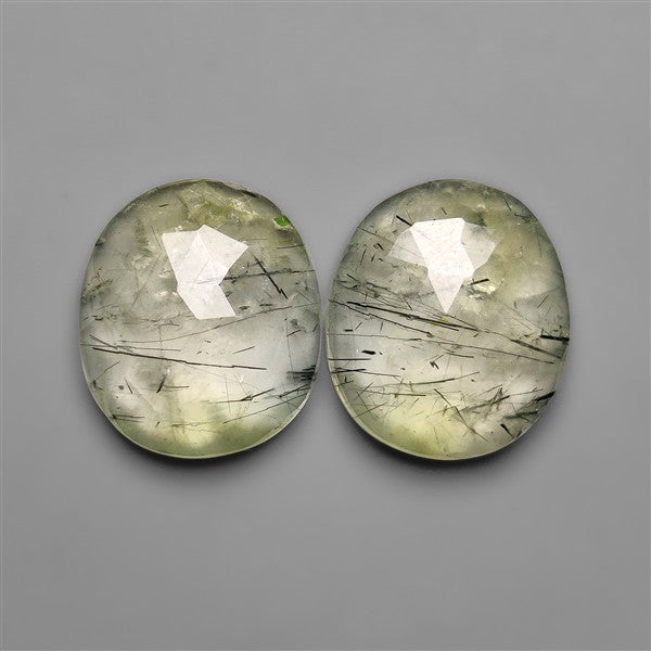 Rose Cut Green Rutilated Quartz Pair