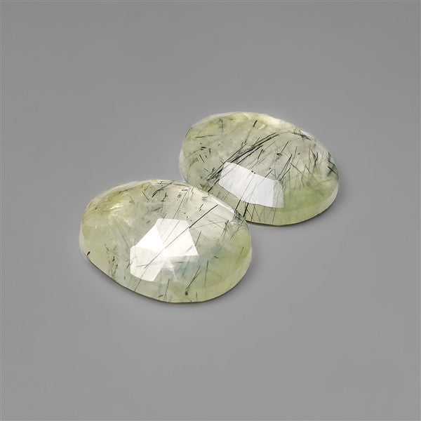 Rose Cut Green Rutilated Quartz Pair