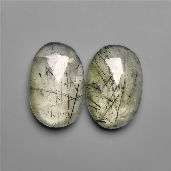 Rose Cut Green Rutilated Quartz Pair