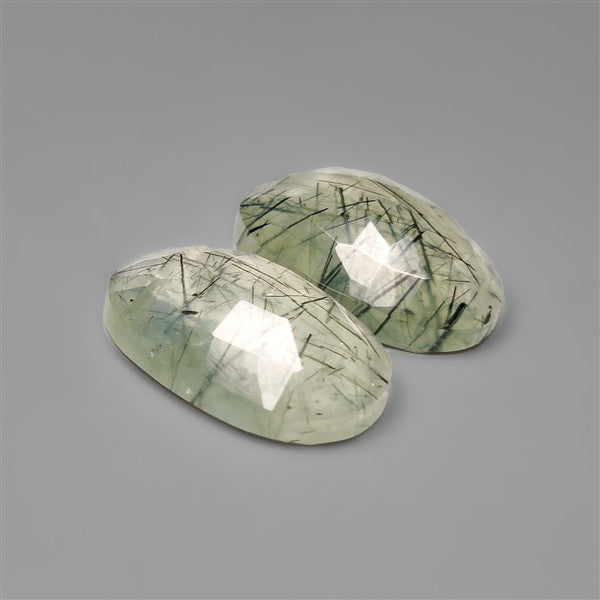Rose Cut Green Rutilated Quartz Pair