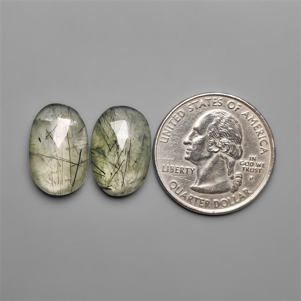 Rose Cut Green Rutilated Quartz Pair