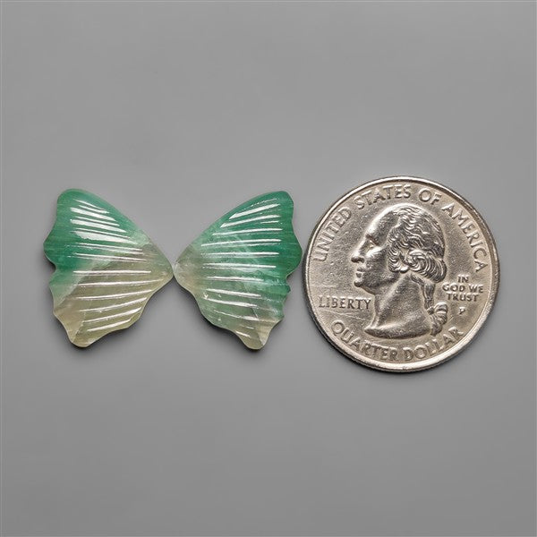 Green Aventurine Butterfly Wings Carving Pair