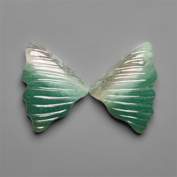 Green Aventurine Butterfly Wings Carving Pair