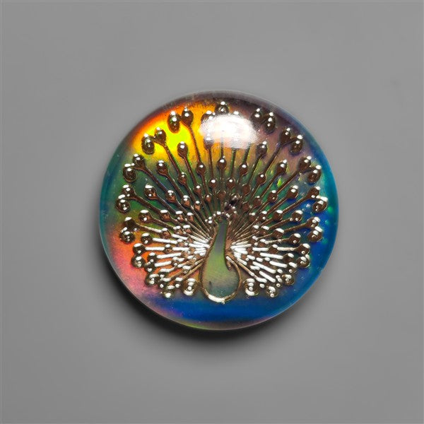 Gilded Peacock Inlay In Aurora Opal Doublet