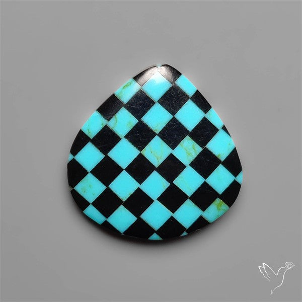 Kingman Turquoise Checker Inlay Black Onyx