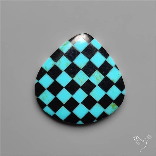 Kingman Turquoise Checker Inlay Black Onyx