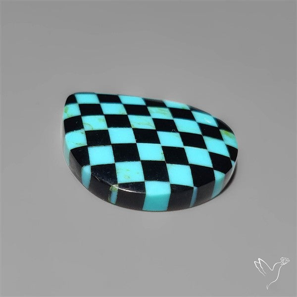 Kingman Turquoise Checker Inlay Black Onyx