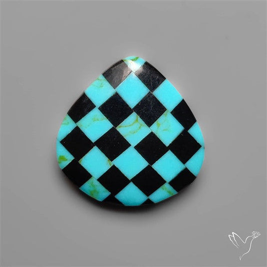 Kingman Turquoise Checker Inlay Black Onyx