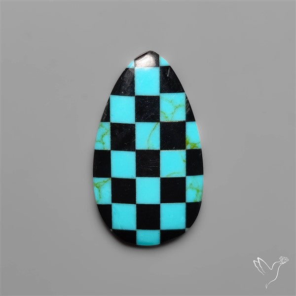 Kingman Turquoise Checker Inlay Black Onyx