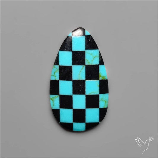 Kingman Turquoise Checker Inlay Black Onyx