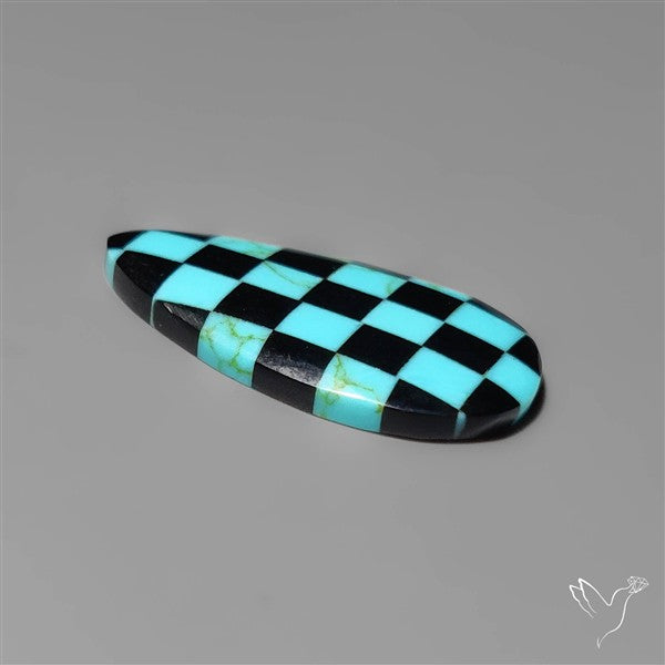 Kingman Turquoise Checker Inlay Black Onyx