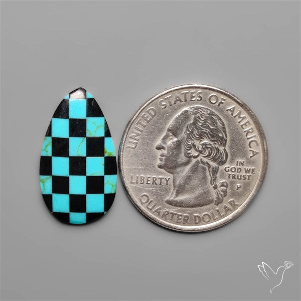 Kingman Turquoise Checker Inlay Black Onyx