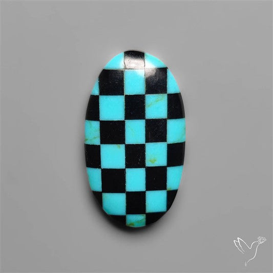 Kingman Turquoise Checker Inlay Black Onyx