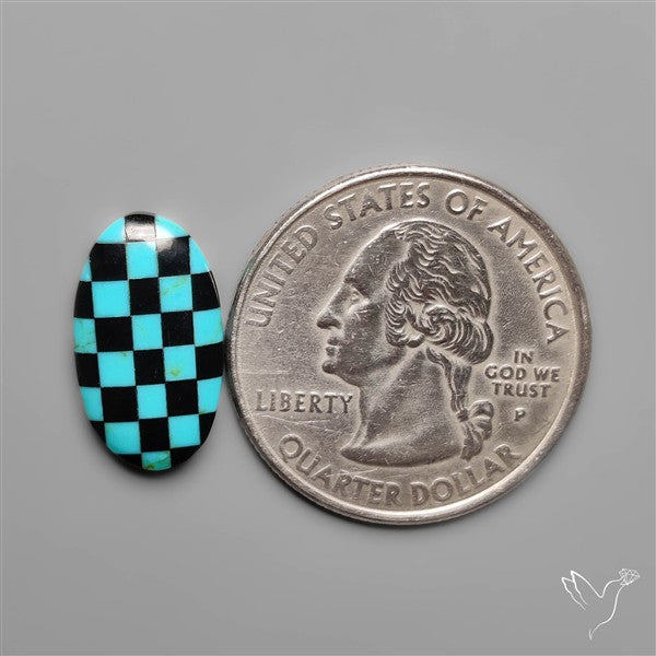 Kingman Turquoise Checker Inlay Black Onyx