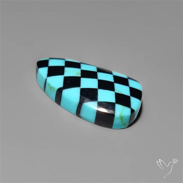 Kingman Turquoise Checker Inlay Black Onyx