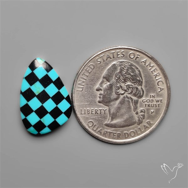 Kingman Turquoise Checker Inlay Black Onyx