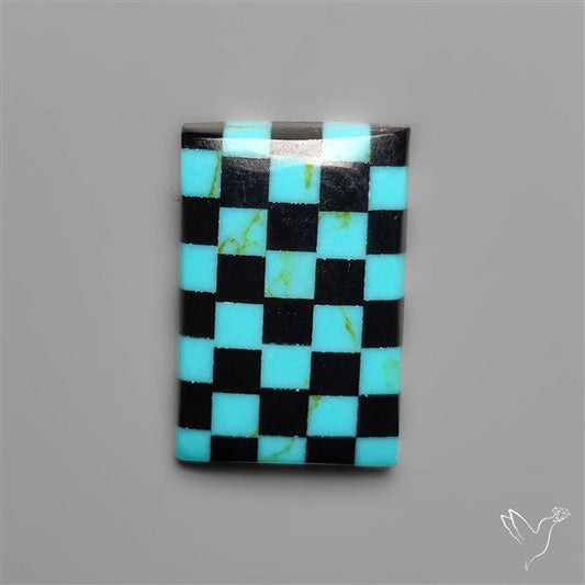 Kingman Turquoise Checker Inlay Black Onyx