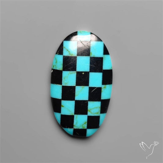 Kingman Turquoise Checker Inlay Black Onyx
