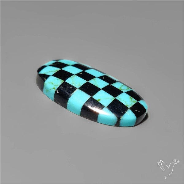Kingman Turquoise Checker Inlay Black Onyx